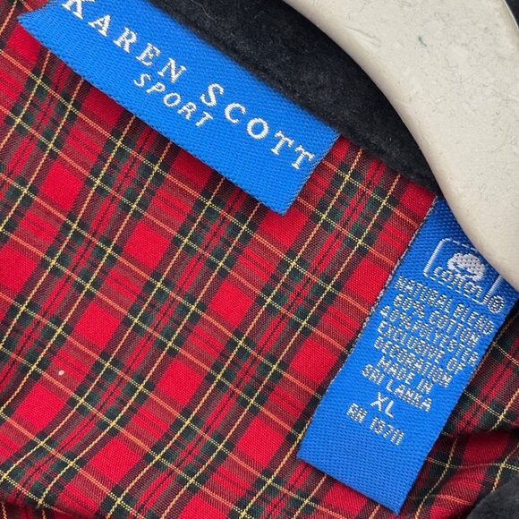 VTG Karen Scott XL Red Plaid Button-Up Shirt Christmas Embroidered Scottie Dogs - Picture 4 of 14